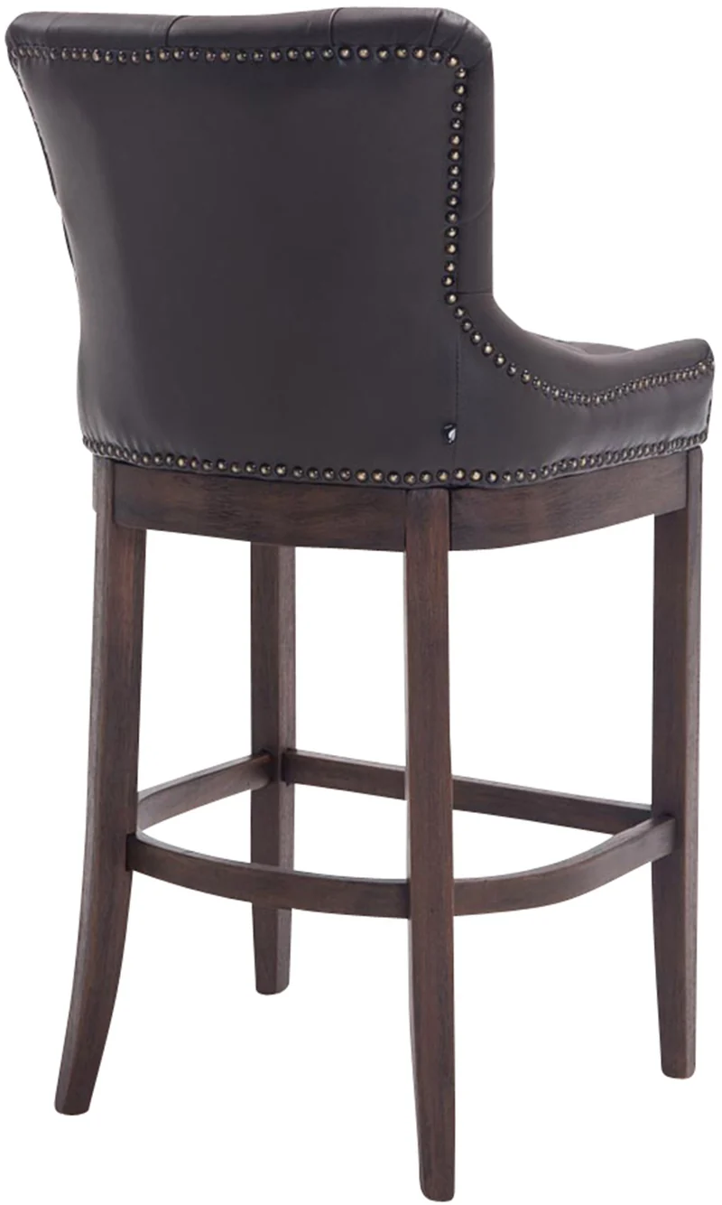 Tabouret de bar x1 assise en cuir véritable marron capitonné et piètement en bois H 109 cm 10_0005054