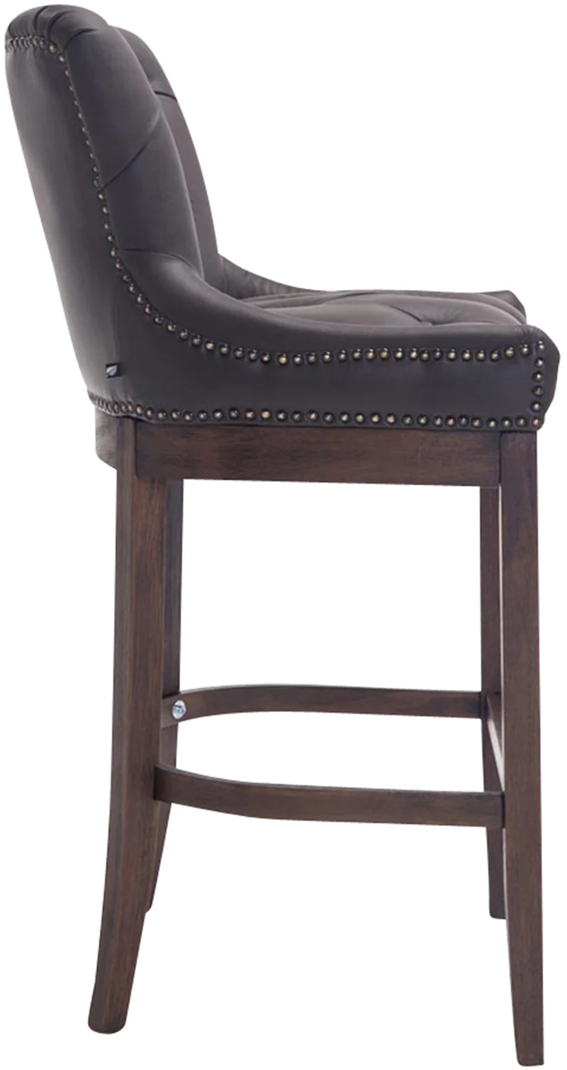 Tabouret de bar x1 assise en cuir véritable marron capitonné et piètement en bois H 109 cm 10_0005054