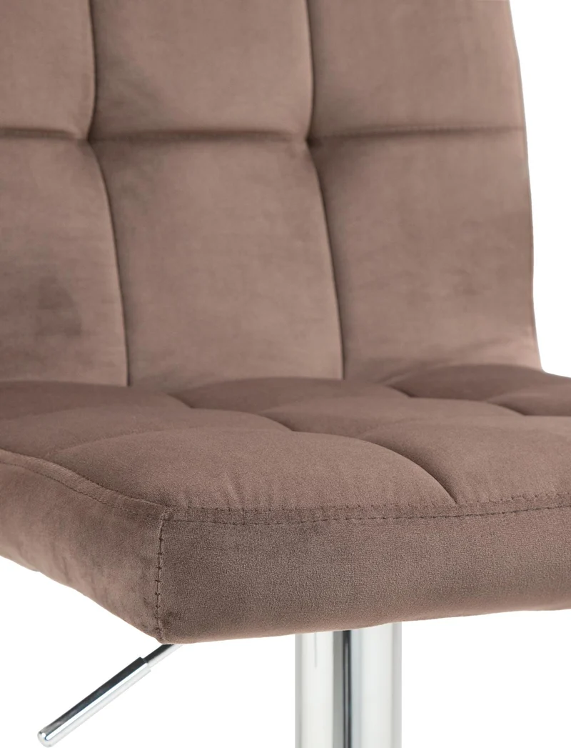 Tabouret de bar chaise haute x 1 avec coutures décoratives carrées assise en velours marron pieds en métal chromé 10_0005323