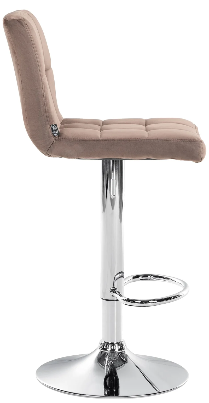 Tabouret de bar chaise haute x 1 avec coutures décoratives carrées assise en velours marron pieds en métal chromé 10_0005323