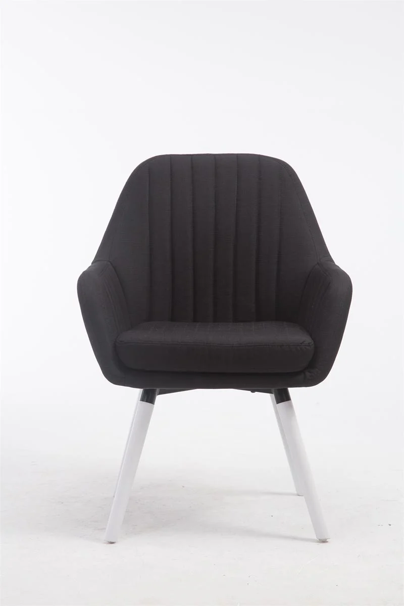 Chaise de salle à manger fauteuil de chambre coiffeuse en tissu noir piètement en bois blanc 10_0003735