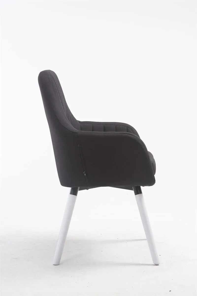 Chaise de salle à manger fauteuil de chambre coiffeuse en tissu noir piètement en bois blanc 10_0003735