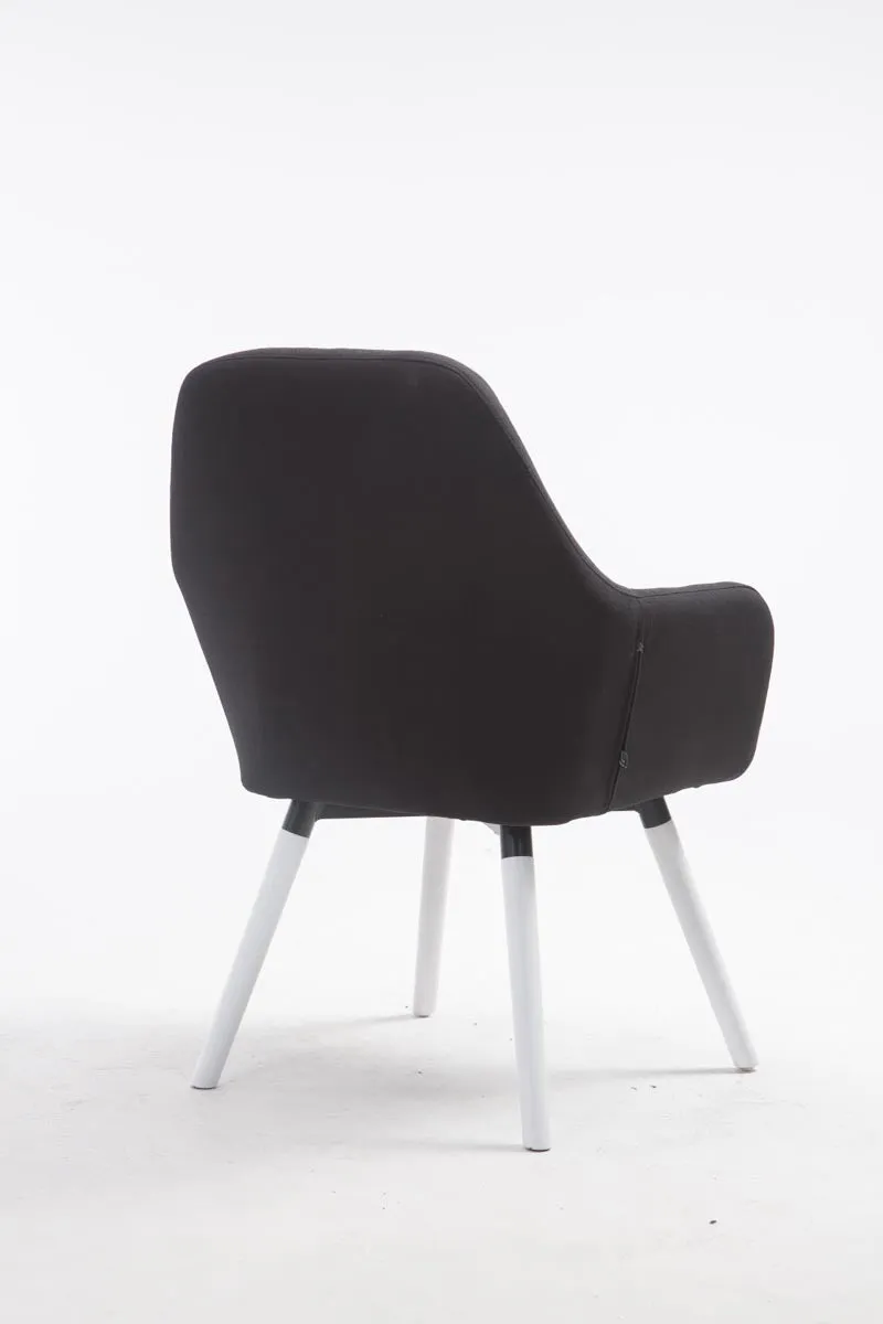 Chaise de salle à manger fauteuil de chambre coiffeuse en tissu noir piètement en bois blanc 10_0003735