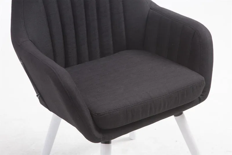 Chaise de salle à manger fauteuil de chambre coiffeuse en tissu noir piètement en bois blanc 10_0003735