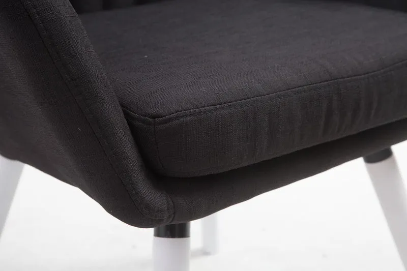 Chaise de salle à manger fauteuil de chambre coiffeuse en tissu noir piètement en bois blanc 10_0003735