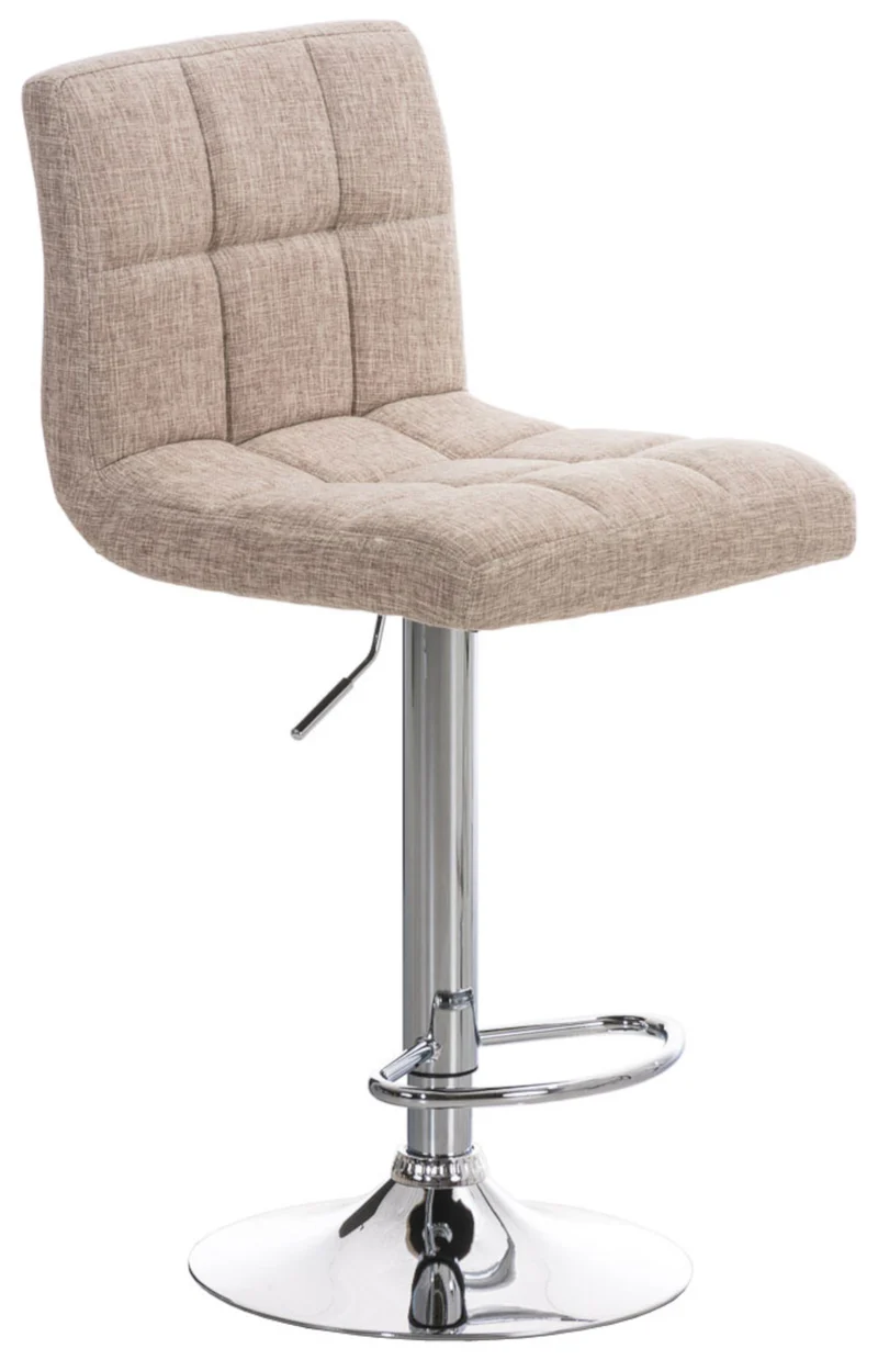 Lot de 2 tabourets de bar design rétro moderne surpiqûres carrées en tissu crème et métal chromé 10_0006033