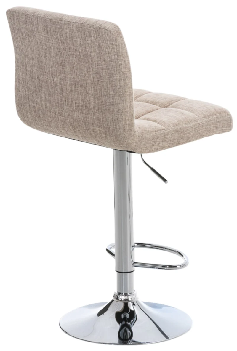 Lot de 2 tabourets de bar design rétro moderne surpiqûres carrées en tissu crème et métal chromé 10_0006033