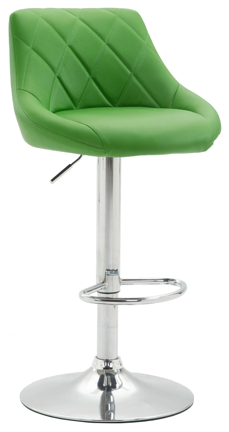 Tabouret de bar x1 pivotant hauteur réglable en similicuir vert surpiqûres décoratives cadre en métal chromé 10_0005708