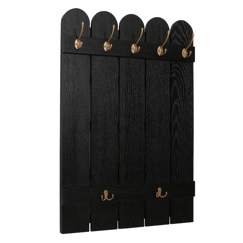 Porte-manteau mural en bois de paulownia couleur noir 7 crochets 86 x 60 x 3 cm 04_0009737