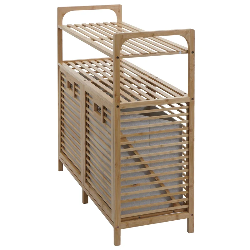 Meuble de salle de bain avec deux paniers à linge et deux étagères 88 x 81 x 33 cm en bambou naturel 04_0009760