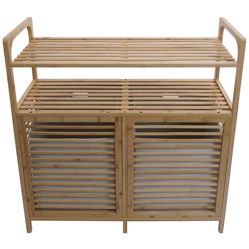 Meuble de salle de bain avec deux paniers à linge et deux étagères 88 x 81 x 33 cm en bambou naturel 04_0009760