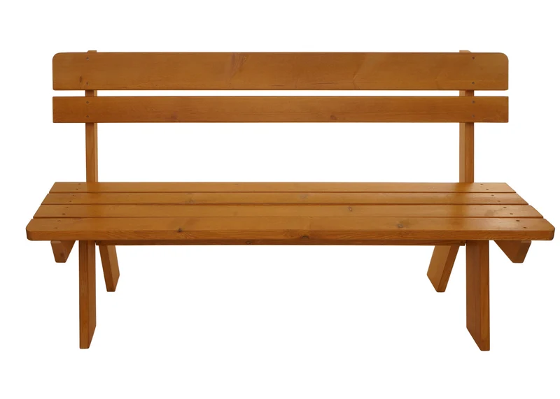 Banc de jardin avec dossier en bois massif style contemporain 148 x 54 x 86 cm robuste et stable en pin couleur miel 04_0010260