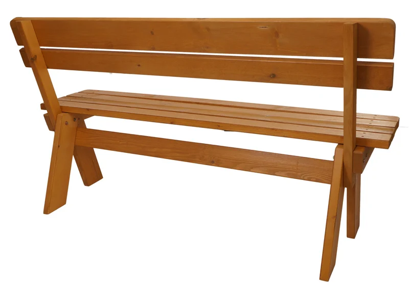 Banc de jardin avec dossier en bois massif style contemporain 148 x 54 x 86 cm robuste et stable en pin couleur miel 04_0010260