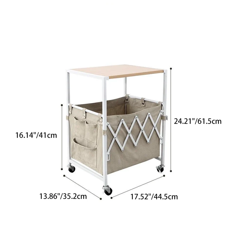 Contemporary Nordic Square MDF Top Iron Frame Rolling Cart End Table 2-Tier Fabric Storage Bags For Living Room