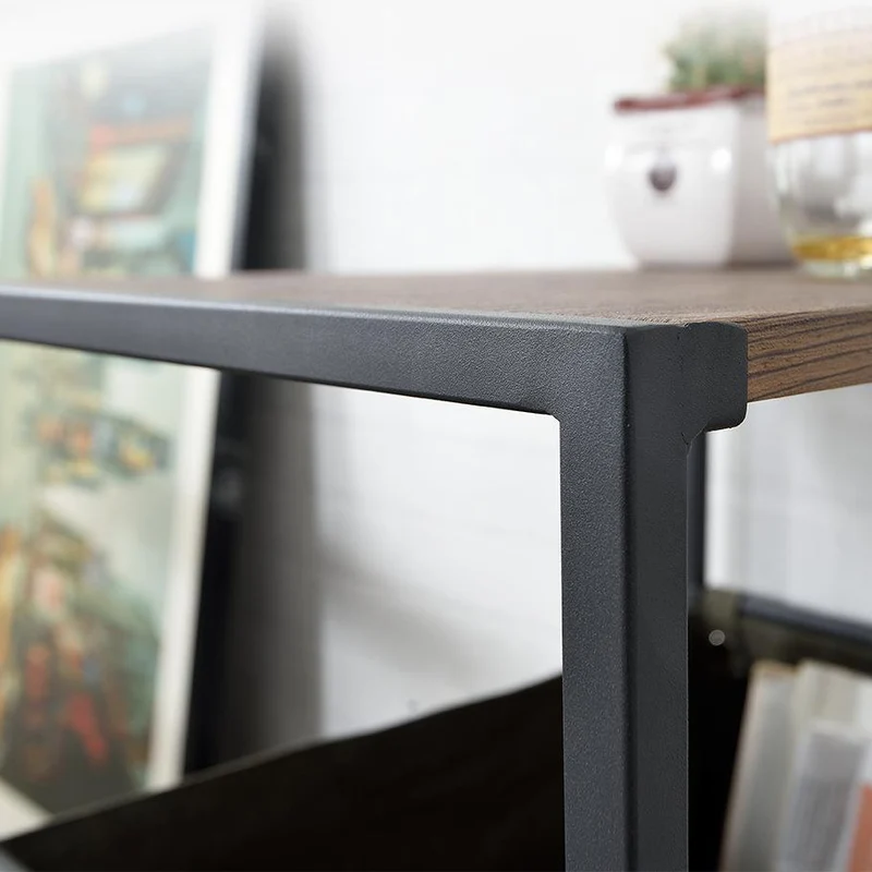 Contemporary Nordic Square MDF Top Iron Frame Rolling Cart End Table 2-Tier Fabric Storage Bags For Living Room