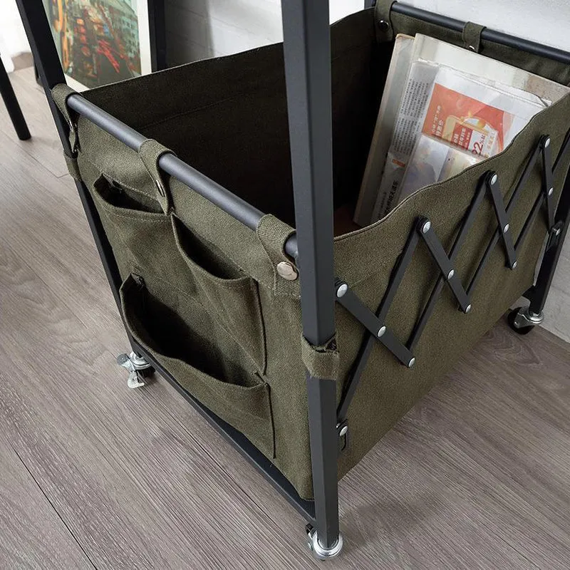 Contemporary Nordic Square MDF Top Iron Frame Rolling Cart End Table 2-Tier Fabric Storage Bags For Living Room