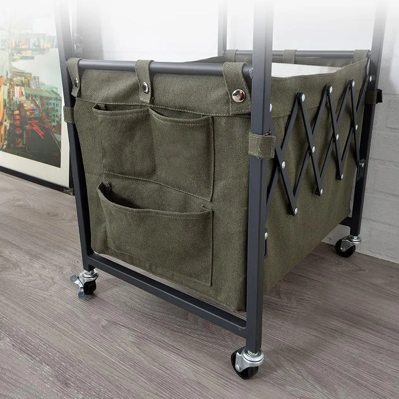 Contemporary Nordic Square MDF Top Iron Frame Rolling Cart End Table 2-Tier Fabric Storage Bags For Living Room