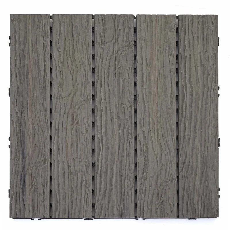 Lot de 4 dalles de sol WPC design moderne intérieur extérieur 50 x 50 cm résistant aux intempéries en plastique marron 04_0011112