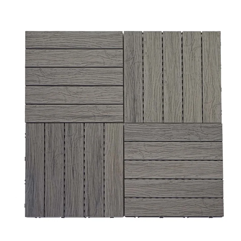 Lot de 4 dalles de sol WPC design moderne intérieur extérieur 50 x 50 cm résistant aux intempéries en plastique marron 04_0011112