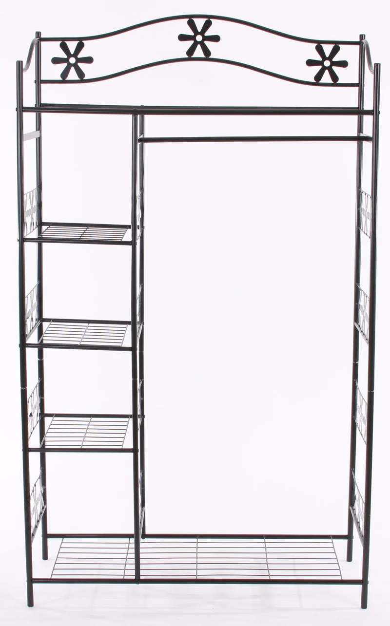 Porte-manteau avec étagères et tringle en métal design épuré 172 x 100 x 43 cm pour vêtements chaussures ouverte en métal noir 04_0011476