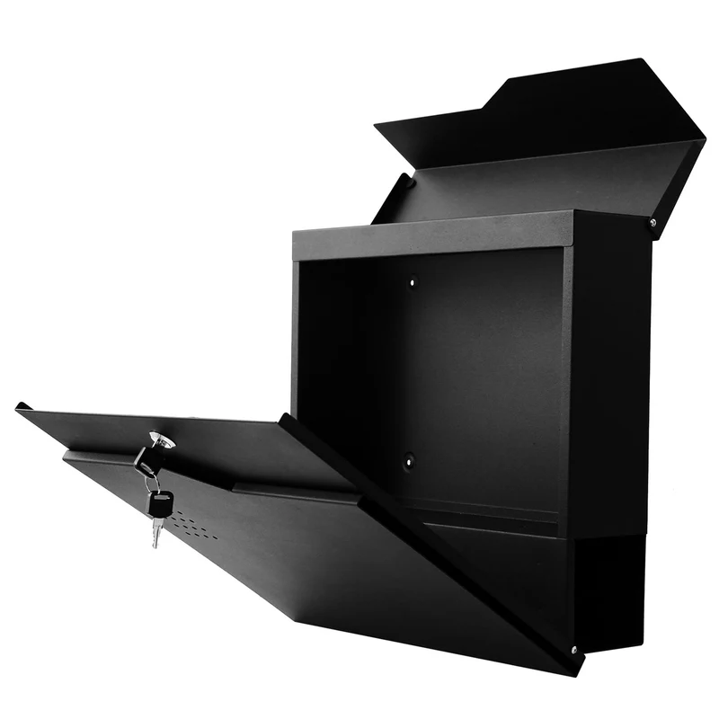 Boîte aux lettres murale moderne avec compartiment pour journaux 37 x 36,5 x 11 cm en acier noir 04_0011184