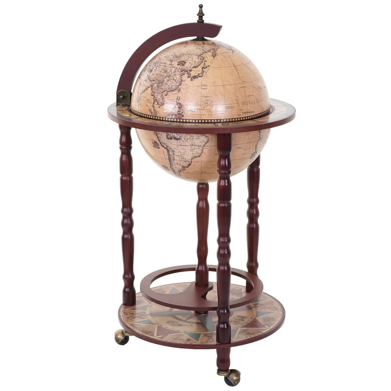 Minibar globe antique décoratif 89 x 45 x 45 cm avec roulettes pratique moderne en eucalytpus marron 04_0011139