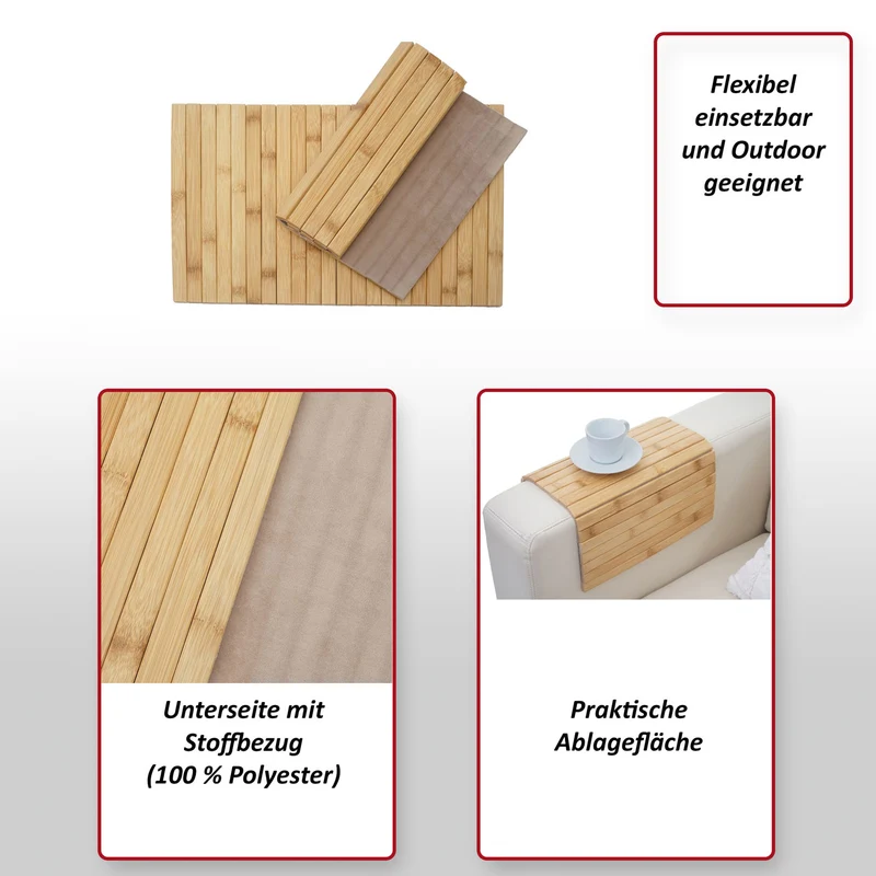 Lot de 2 sets de table rectangulaires adaptables cuisine extérieur 45 x 30 cm en bambou naturel 04_0010973