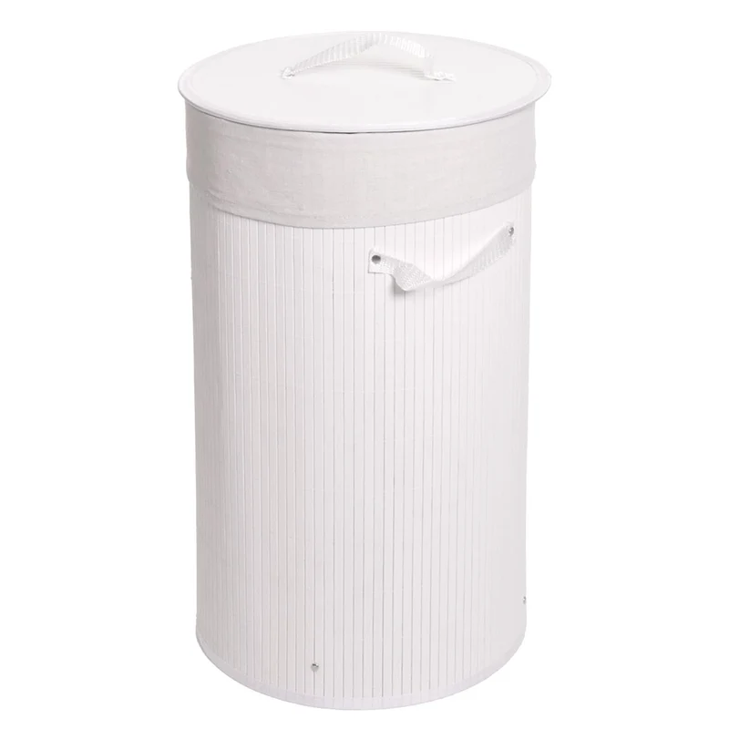 Panier à linge rond pratique avec couvercle 59 x 35 cm pour salle de bain rangement élégant en bambou naturel 04_0009545