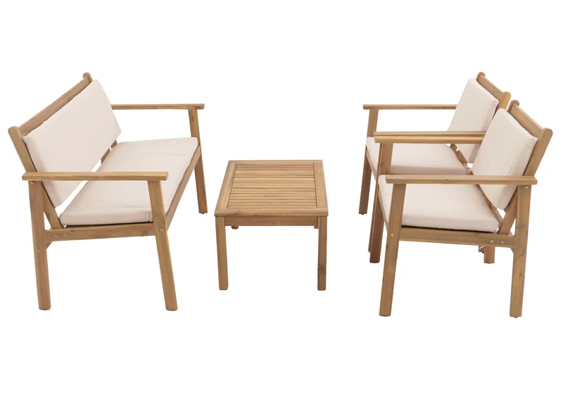 Salon de jardin en bois avec coussins ensemble extérieur 4 pièces avec canapé fauteuils et table basse 04_0009665