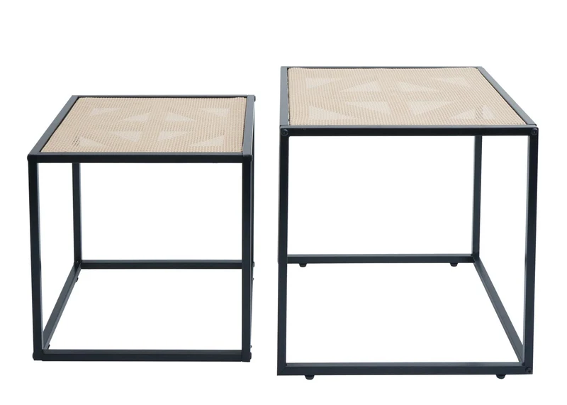 Lot de 2 tables d'appoint modernes empilables salon balcon 45 x 44 x 44 cm en métal noir et plastique 04_0009659