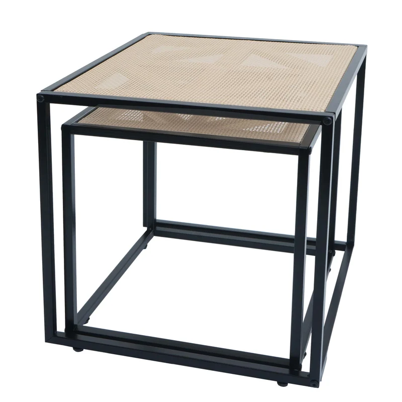 Lot de 2 tables d'appoint modernes empilables salon balcon 45 x 44 x 44 cm en métal noir et plastique 04_0009659
