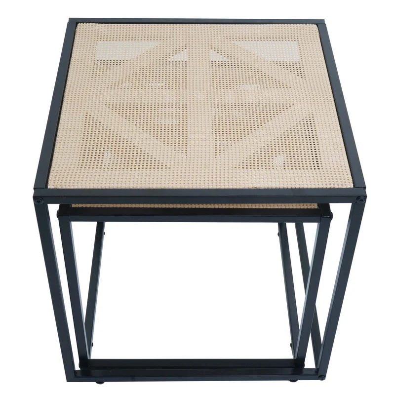 Lot de 2 tables d'appoint modernes empilables salon balcon 45 x 44 x 44 cm en métal noir et plastique 04_0009659