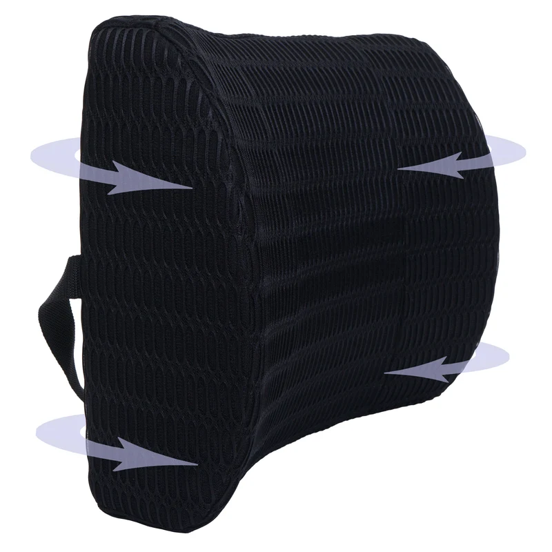 Coussin lombaire ergonomique avec ceinture de maintien assise confortable 29 x 34 x 12 cm en textile noir 04_0009946