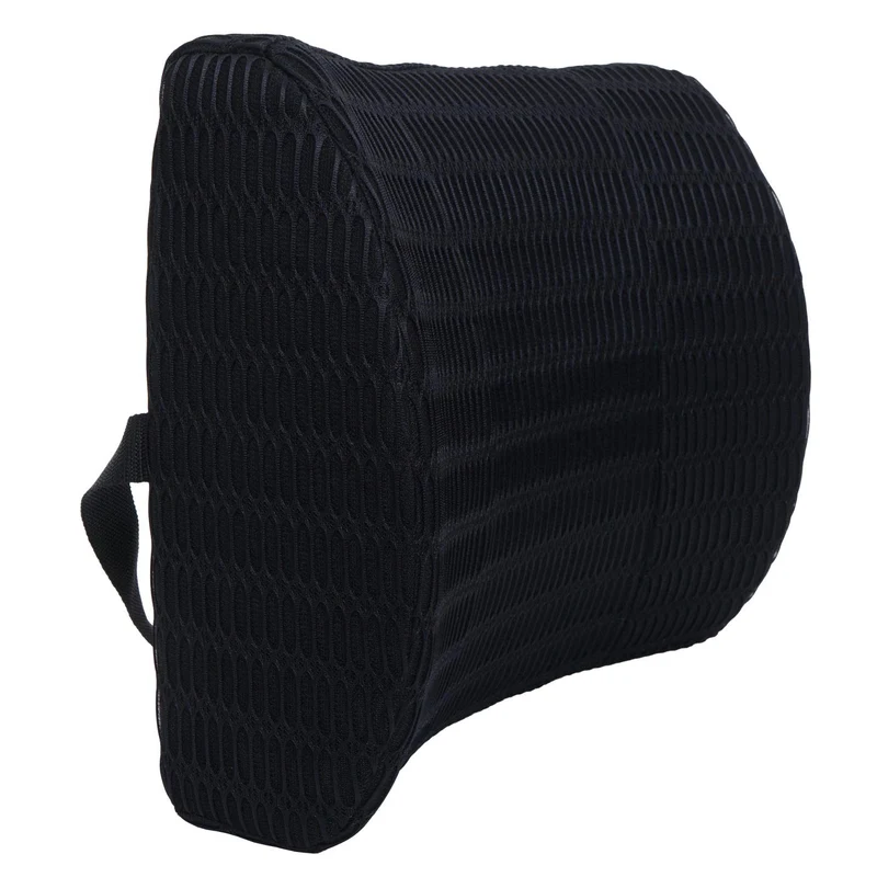 Coussin lombaire ergonomique avec ceinture de maintien assise confortable 29 x 34 x 12 cm en textile noir 04_0009946