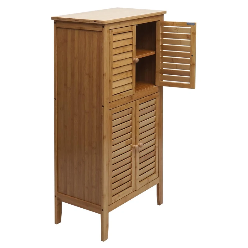Armoire de salle de bain en bambou rangement fonctionnel 100 x 50 x 30 cm ambiance naturelle en bambou beige 04_0010324