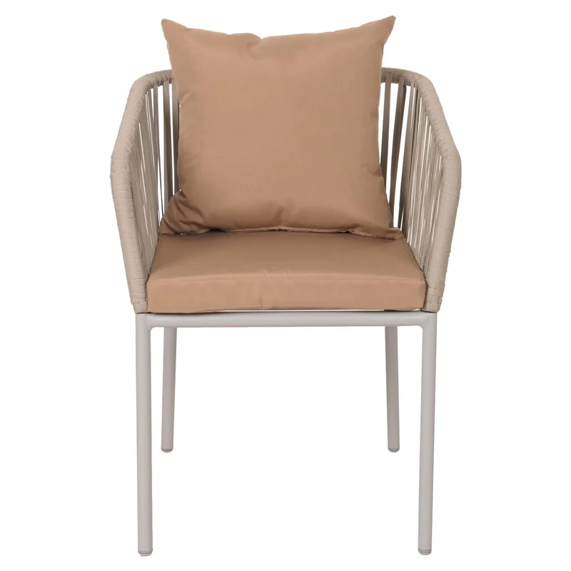 Lot de 2 chaises de jardin avec accoudoirs structure aluminium et tressage corde coussins taupe 04_0010096