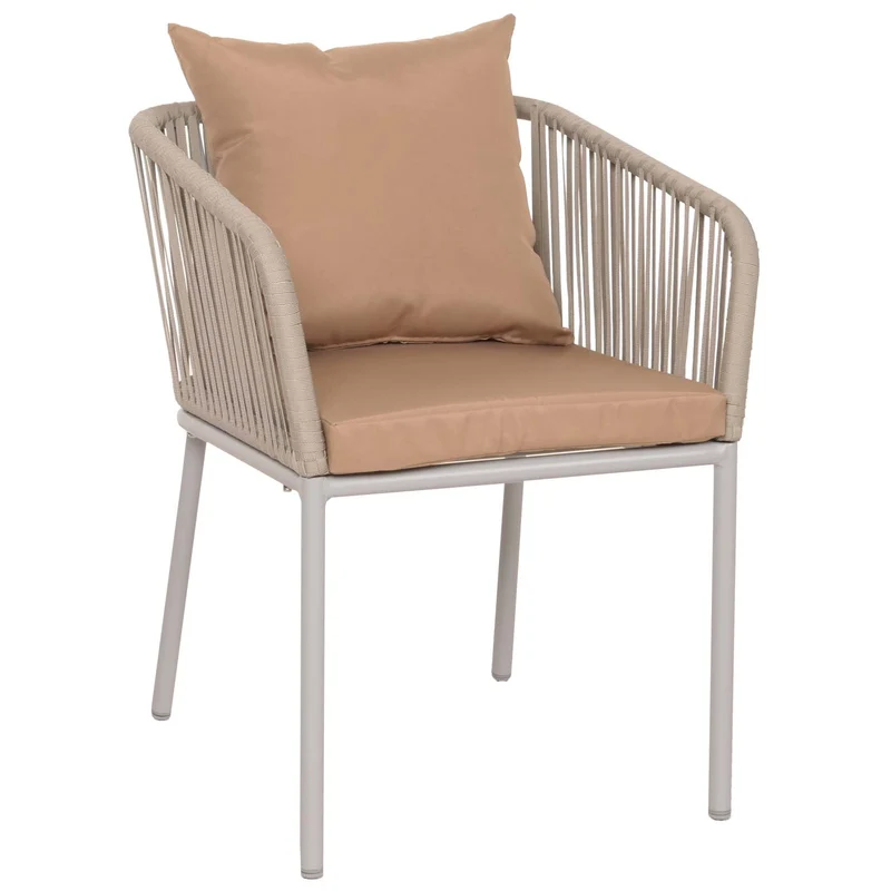 Lot de 2 chaises de jardin avec accoudoirs structure aluminium et tressage corde coussins taupe 04_0010096