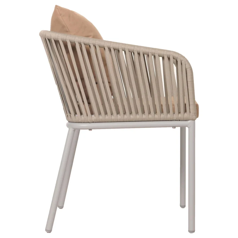 Lot de 2 chaises de jardin avec accoudoirs structure aluminium et tressage corde coussins taupe 04_0010096