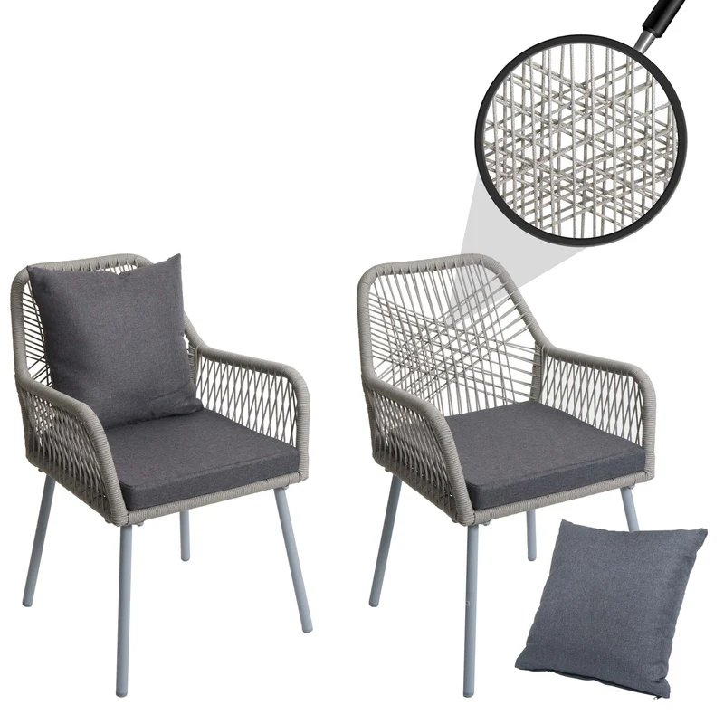 Lot de 2 chaises de jardin confortables avec coussins 81 x 54 x 62 cm en aluminium gris 04_0009686