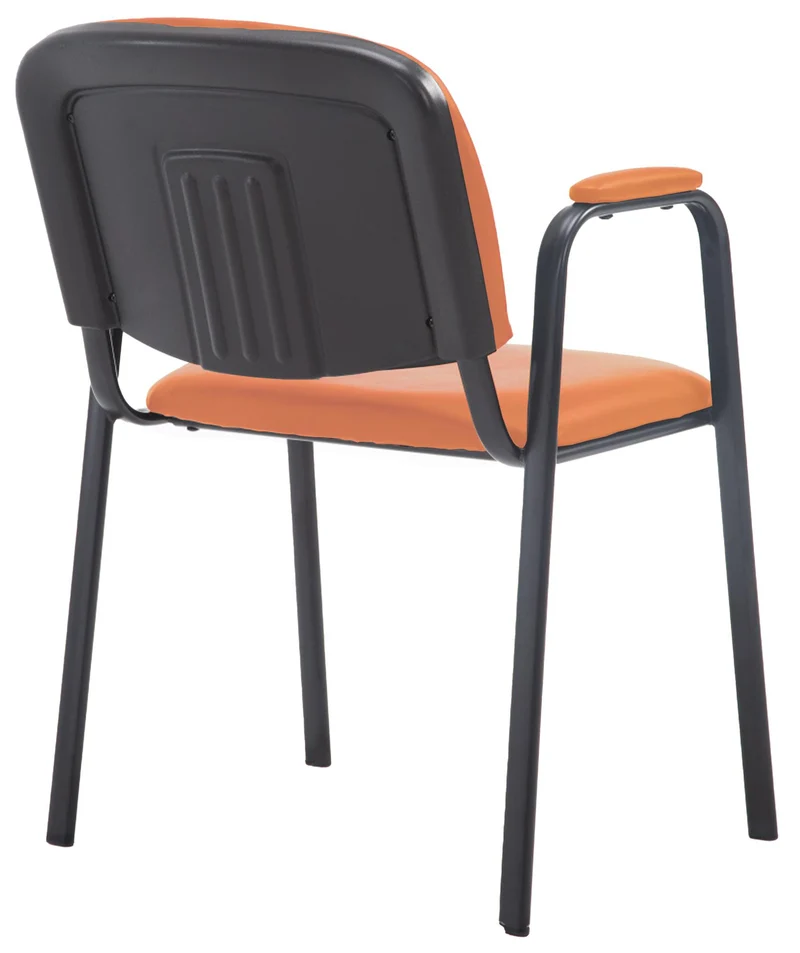 Chaise visiteur avec accoudoirs intégrés zone d'attente en PVC orange piètement à 4 pieds en métal noir 10_0003381