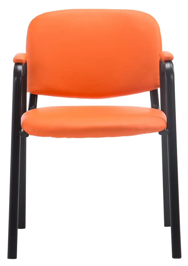 Chaise visiteur avec accoudoirs intégrés zone d'attente en PVC orange piètement à 4 pieds en métal noir 10_0003381
