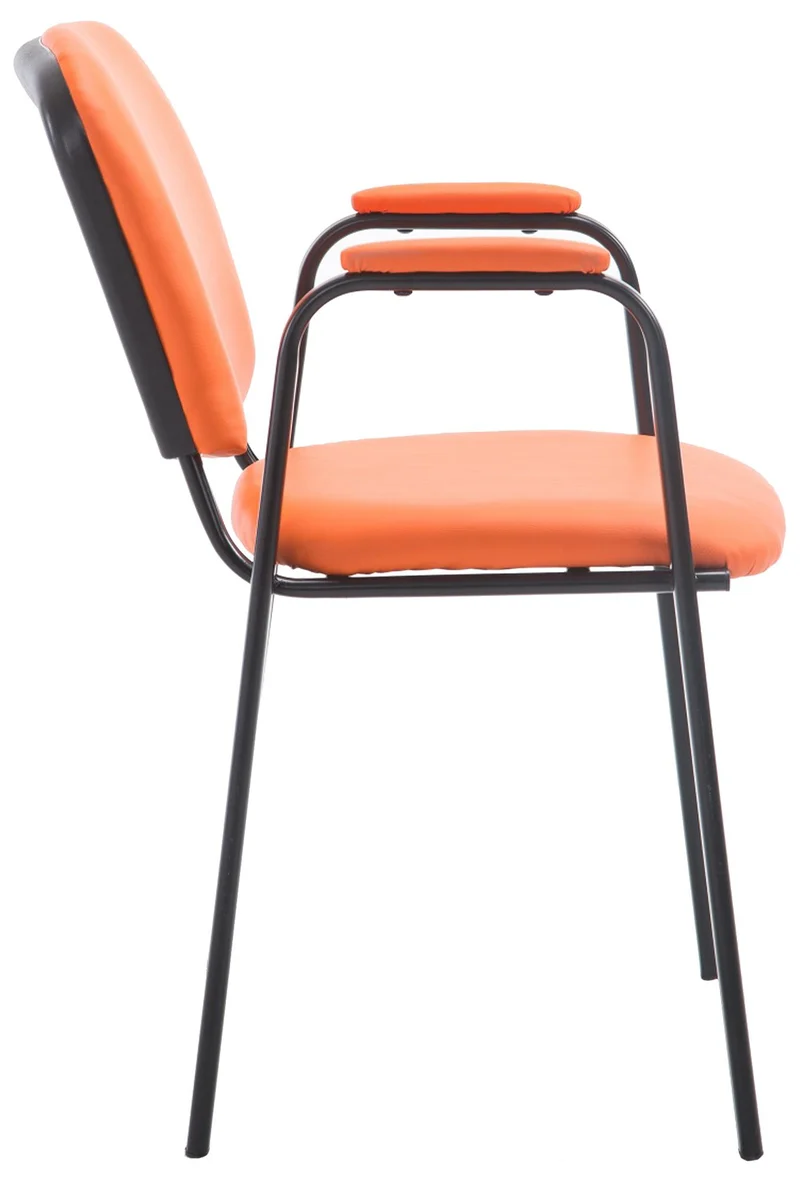 Chaise visiteur avec accoudoirs intégrés zone d'attente en PVC orange piètement à 4 pieds en métal noir 10_0003381