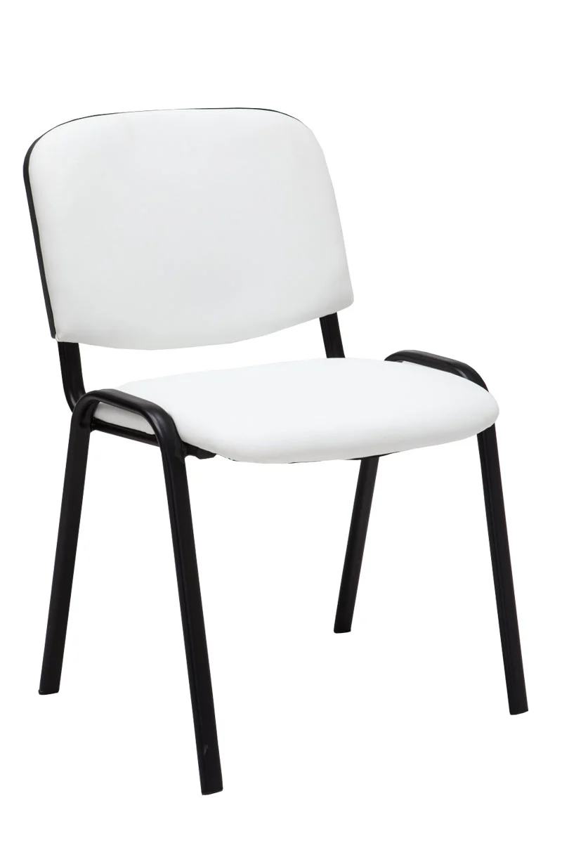 Lot de 4 chaises visiteur empilable zone d'attente en PVC blanc piètement à 4 pieds en métal noir 10_0003189