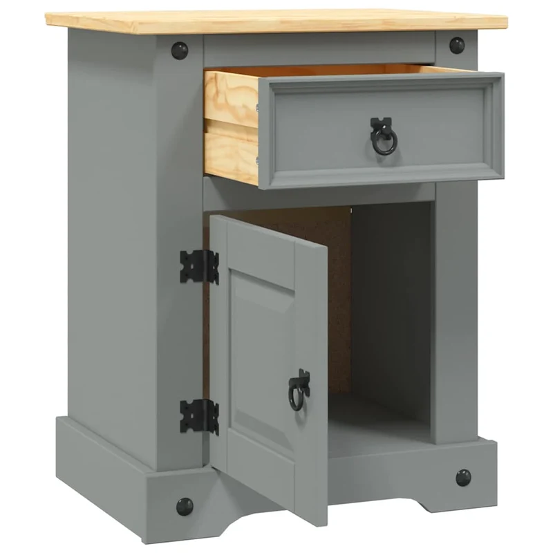 Table de chevet avec tiroir et compartiment avec porte 53 x 39 x 66 cm bois de pin massif gris DEC033933