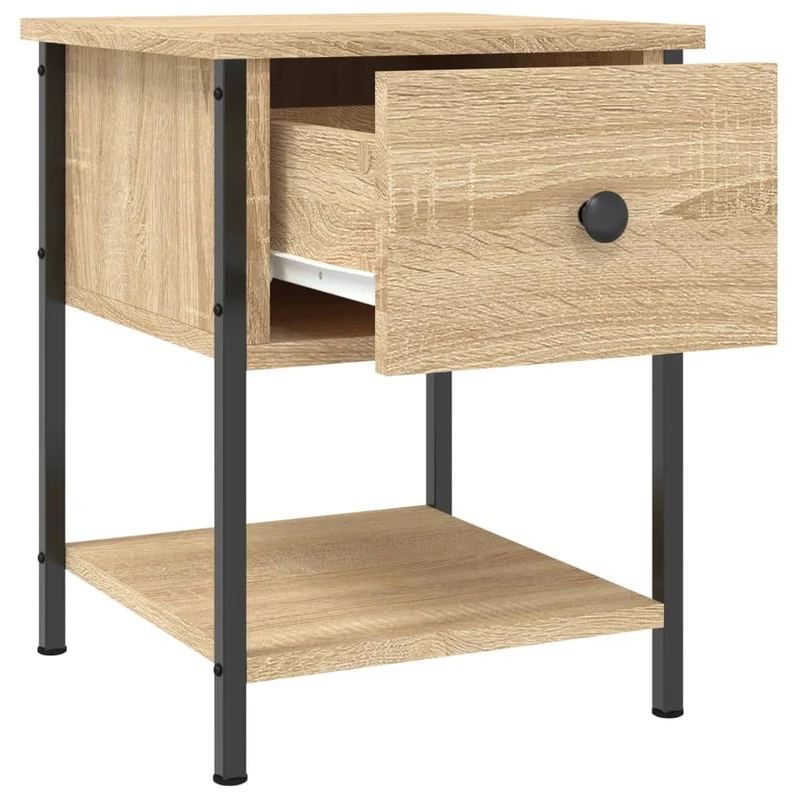 Table de chevet avec tiroir et étagère 34 x 35,5 x 45 cm bois d'ingénierie couleur chêne et fer DEC033803