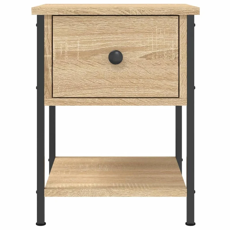 Table de chevet avec tiroir et étagère 34 x 35,5 x 45 cm bois d'ingénierie couleur chêne et fer DEC033803