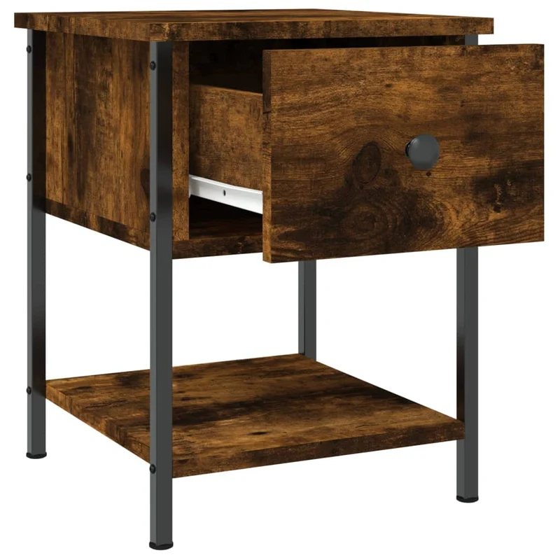 Table de chevet avec tiroir et étagère 34 x 35,5 x 45 cm bois d'ingénierie marron et fer DEC033540