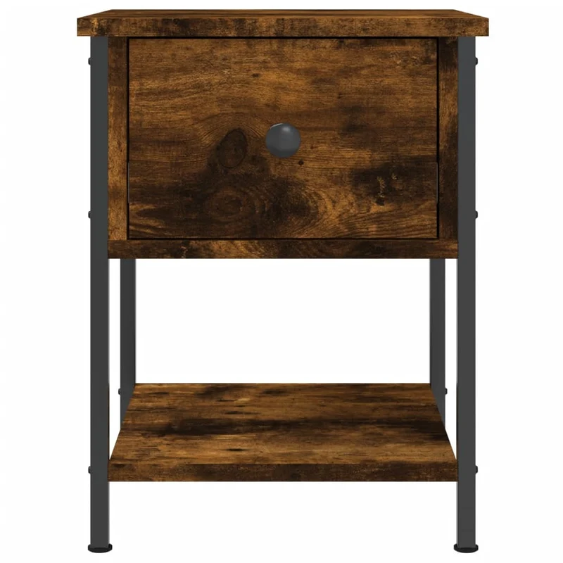Table de chevet avec tiroir et étagère 34 x 35,5 x 45 cm bois d'ingénierie marron et fer DEC033540