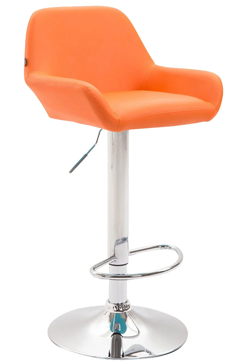 Tabouret de bar moderne et confortable en synthétique orange pieds trompette en métal chromé 10_0000829