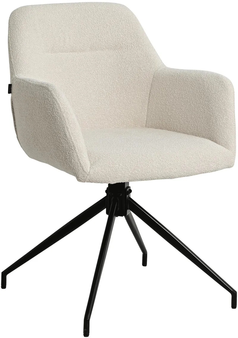 Chaise en tissu bouclette crème avec pied étoile en métal noir – Chaise design moderne 10_0007255